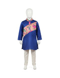 Royal Blue Kurta Set with Pink and Floral Asymmetric Yoke