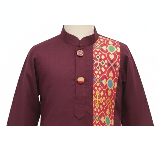 Maroon Kurta Set with Asymmetric Multicolored Ikat/Patola Panel