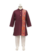 Maroon Kurta Set with Asymmetric Multicolored Ikat/Patola Panel