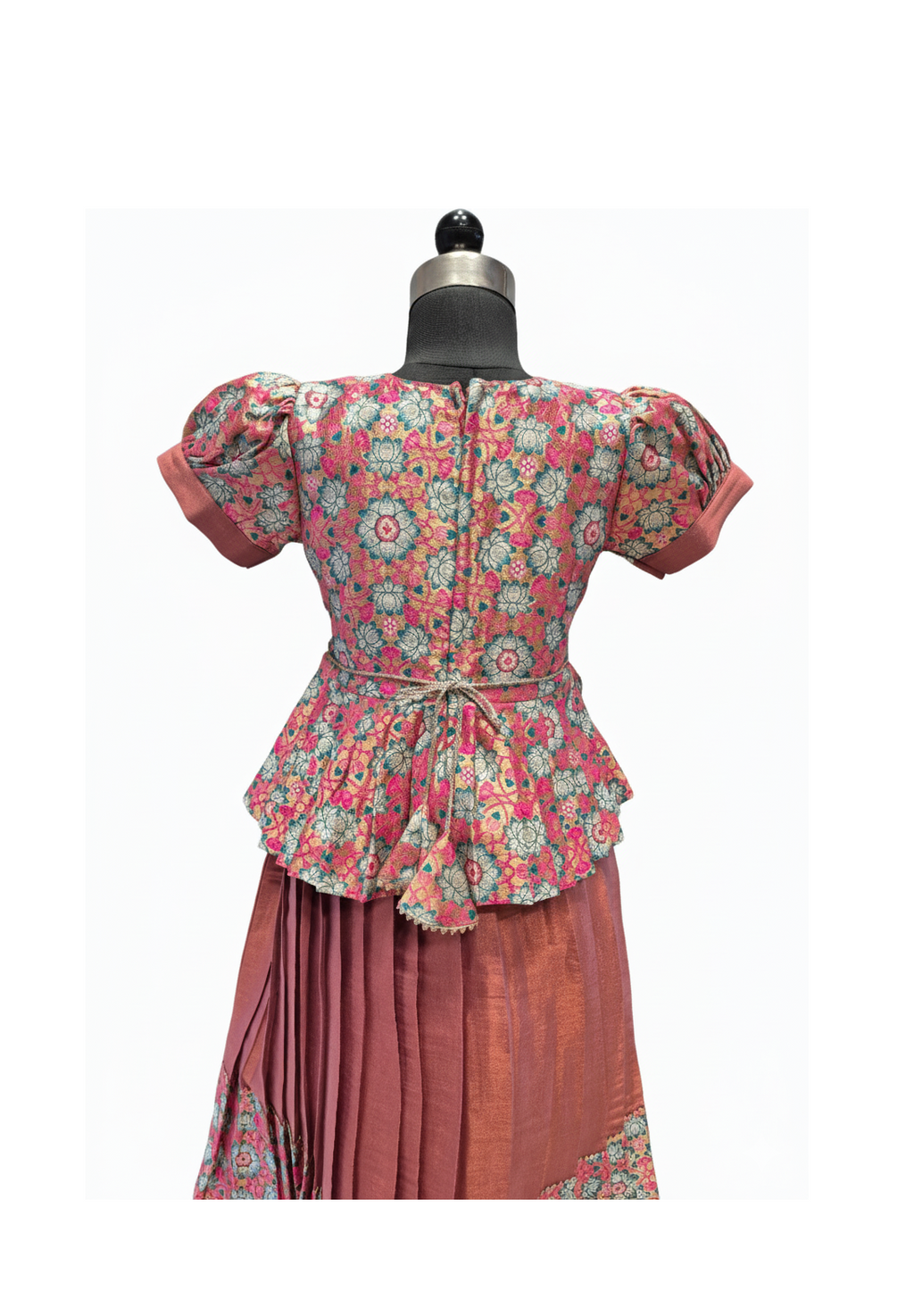 Pure Silk/Silk Blend Floral Peplum Skirt & Blouse Set for Girls