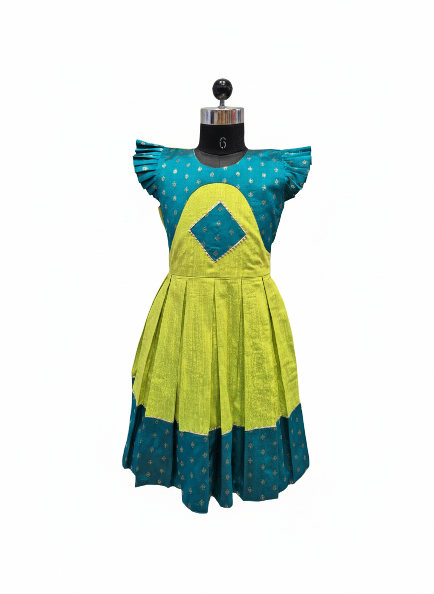 Rich Teal Green Frock with Traditional South Indian Border Detailing