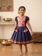 traditional indian khun frock, girl's ethnic dress, knee length handcrafted dress - House of Kritee