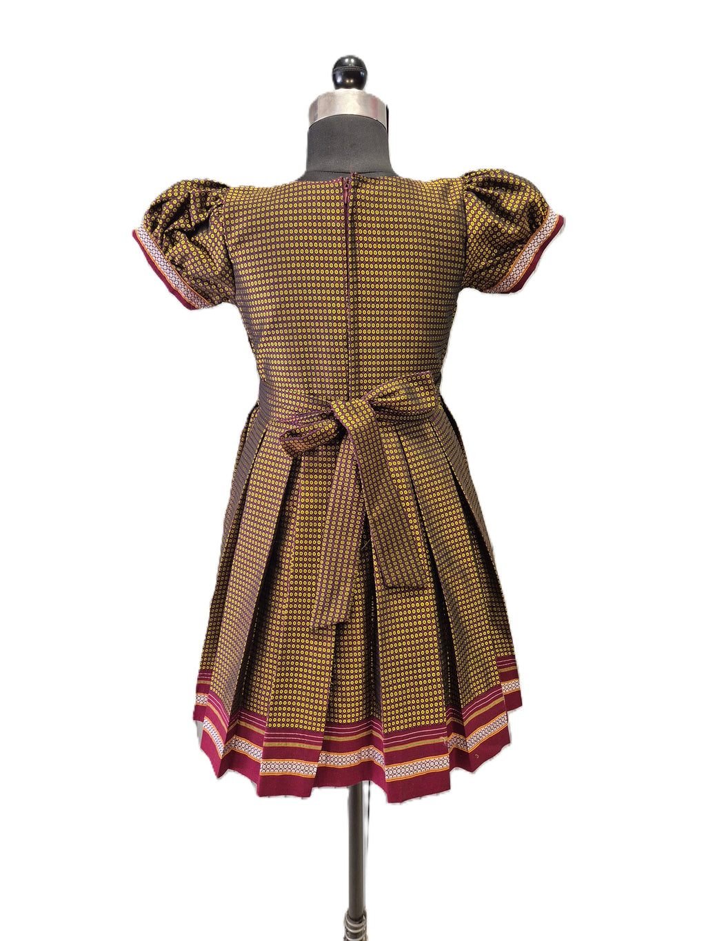 Black and gold traditional Khun knee length frock with peach lotus swan yoke - House of Kritee