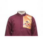Rich Maroon Kurta Set with Nature Motif Patchwork and Tan Pajama