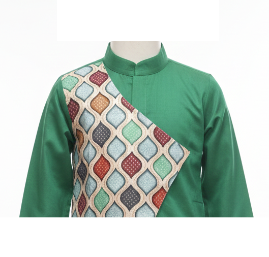 Asymmetric Lattice Panel Kurta Pajama Set in Vibrant Green