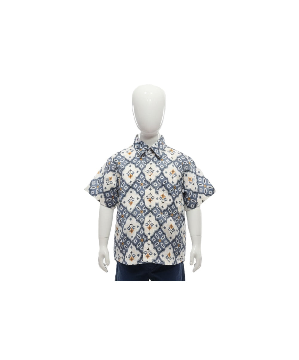 Global Print Short-Sleeve Shirt in Neutral Tones