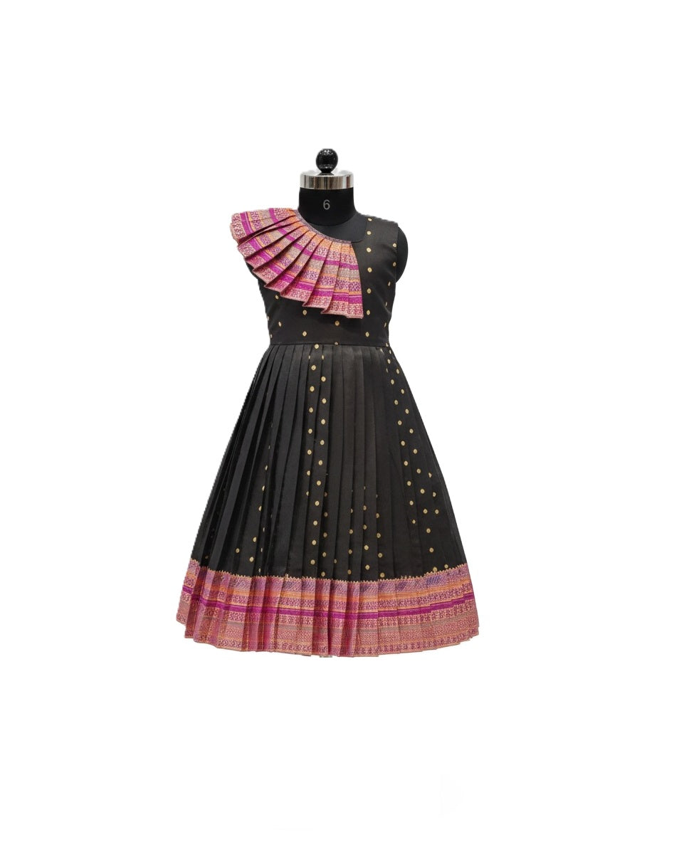 Designer Festive Black and Pink Silk Party Dress
