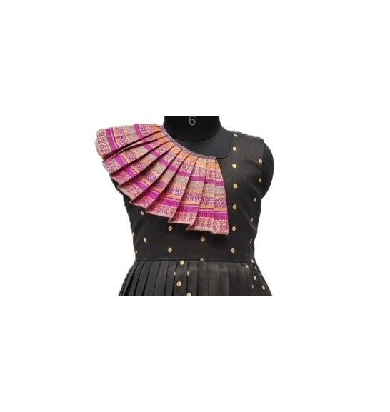 Designer Festive Black and Pink Silk Party Dress