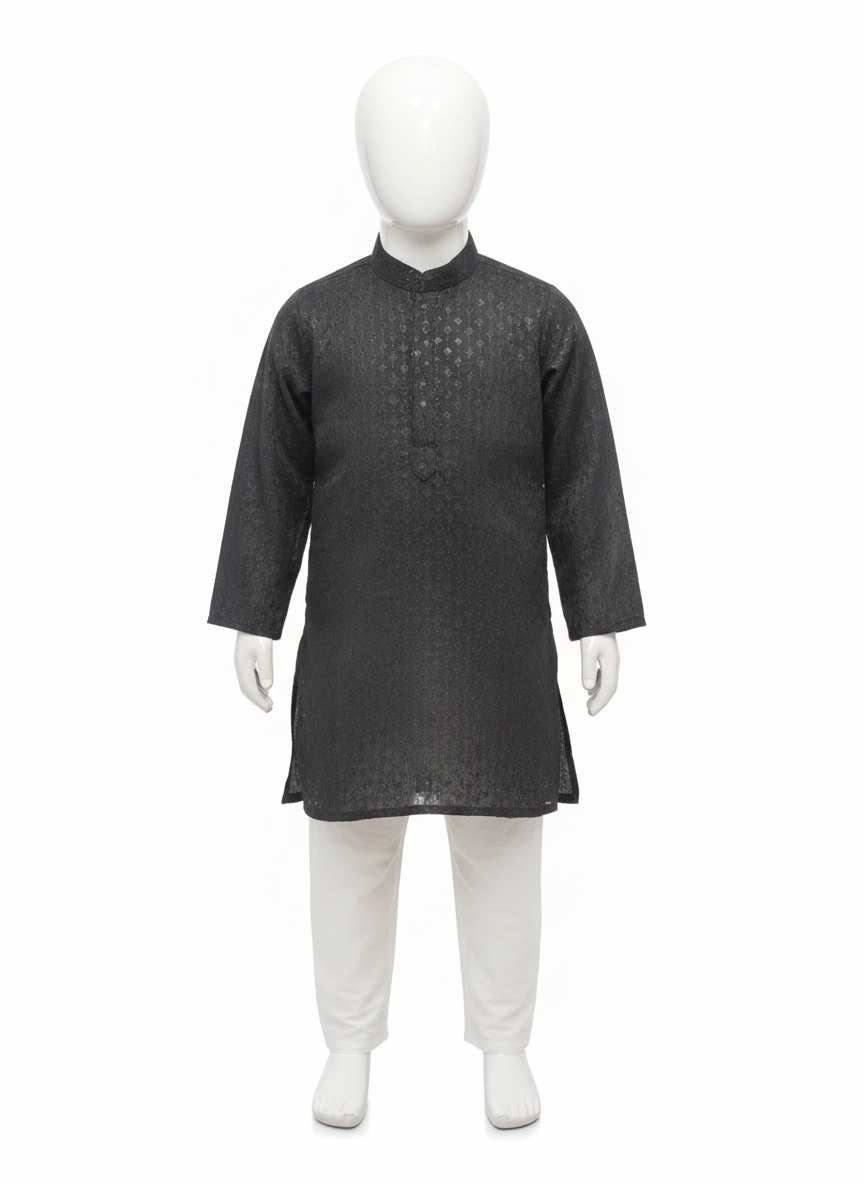 Designer Black Silk Blend Chikankari-Style Kurta Set