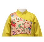 Floral Motif Kurta Set with Asymmetric Brocade Yoke