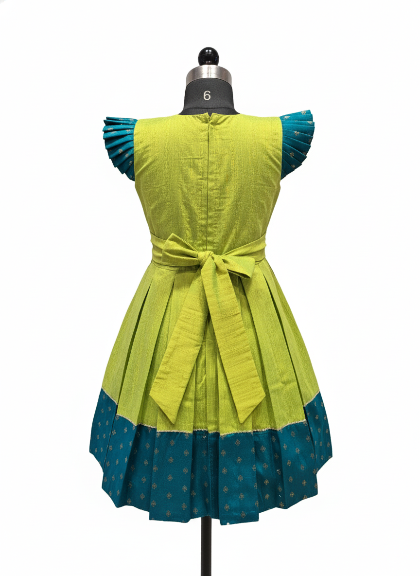 Rich Teal Green Frock with Traditional South Indian Border Detailing