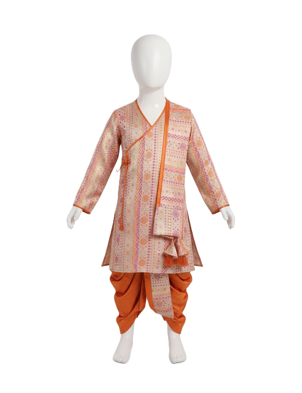 Festive Brocade Silk Blend Kids' Kurta Dhoti Set