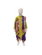 Regal Lime Green & Purple Silk Kids' Kurta Dhoti Set