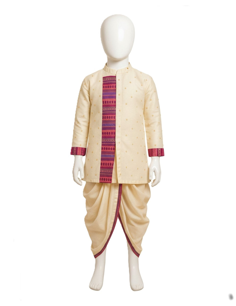 Traditional Silk Blend Kurta Dhoti with Brocade Accent
