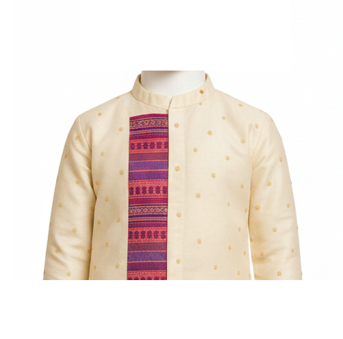 Traditional Silk Blend Kurta Dhoti with Brocade Accent
