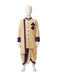 Regal Cream & Purple Bandhgala Kurta Dhoti Set