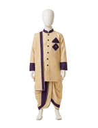 Regal Cream & Purple Bandhgala Kurta Dhoti Set
