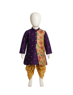 Regal Purple & Gold Floral Panel Kids' Kurta Set