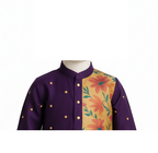 Regal Purple & Gold Floral Panel Kids' Kurta Set