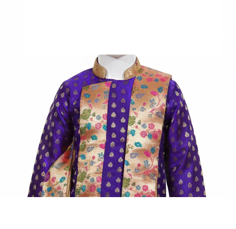 Royal Purple & Gold Brocade Kids' Kurta Dhoti Set