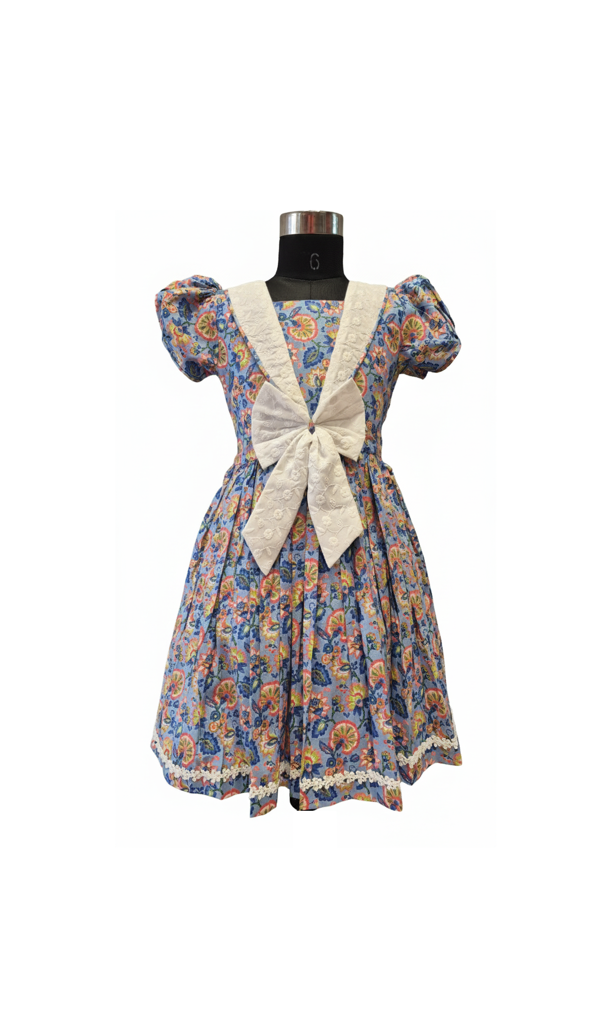 Vintage Charm Yellow Floral Frock with Large Bow Collar