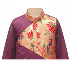 Regal Plum & Gold Peacock Print Kids' Kurta Dhoti Set