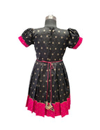 Designer Black Silk Frock with Gold Zari Yoke and Pink Brocade Detail