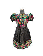 Girls' Elegant Black Silk frock with Attached Floral Brocade Koti Jacket