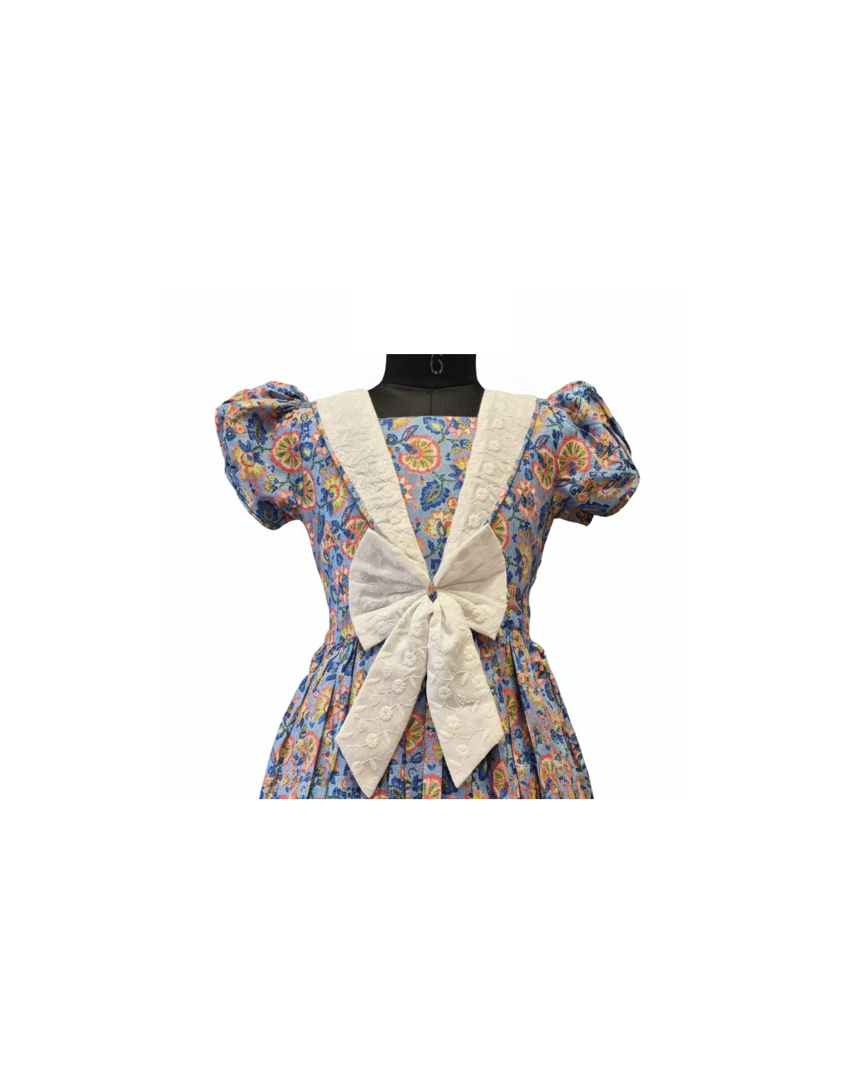 Vintage Charm Yellow Floral Frock with Large Bow Collar