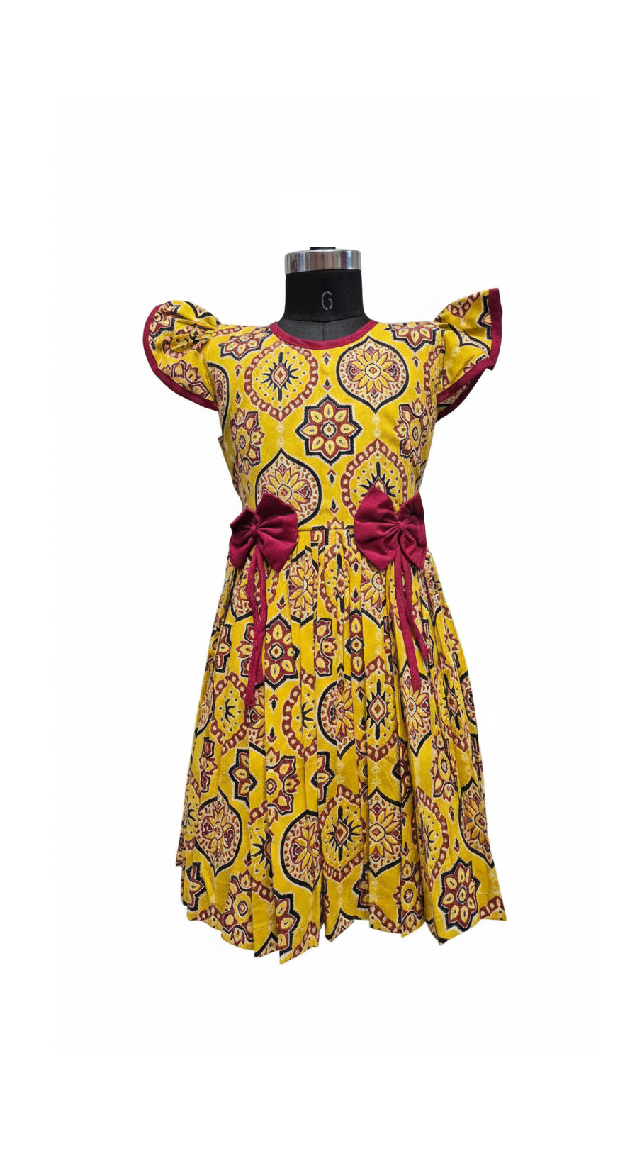 Teal Yellow Cotton Frock Style Dress with Ethnic Side Tassels