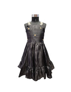 Elegant Black Silk Knee-Length Party Frock with Gold Embellishments