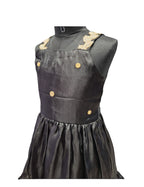 Elegant Black Silk Knee-Length Party Frock with Gold Embellishments