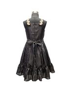 Elegant Black Silk Knee-Length Party Frock with Gold Embellishments