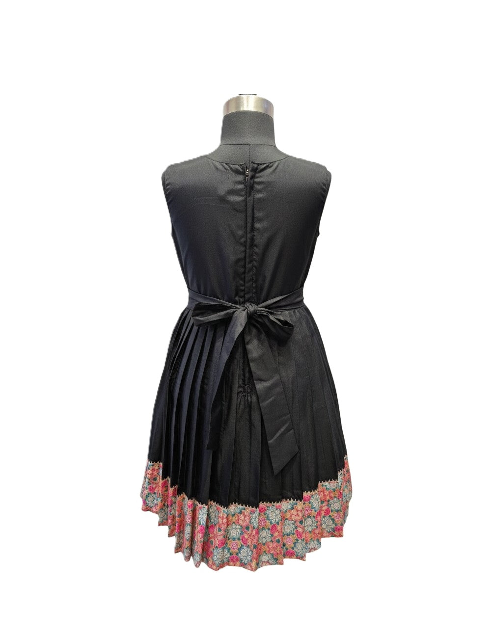Black Angrakha Style Frock with Floral Print Trim and Tassels