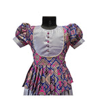 Girls' Lavender Silk Peplum Lehenga Set with Geometric Brocade & Puff Sleeves