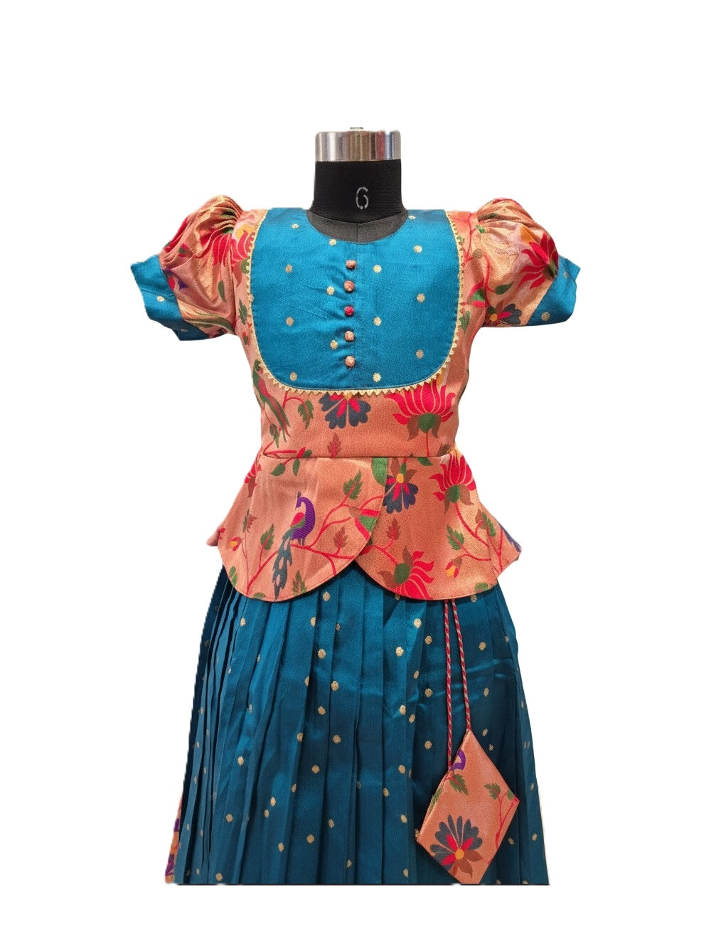 Designer Festive Ethnic Wear – Teal Blue Butti Lehenga with Scalloped Peplum