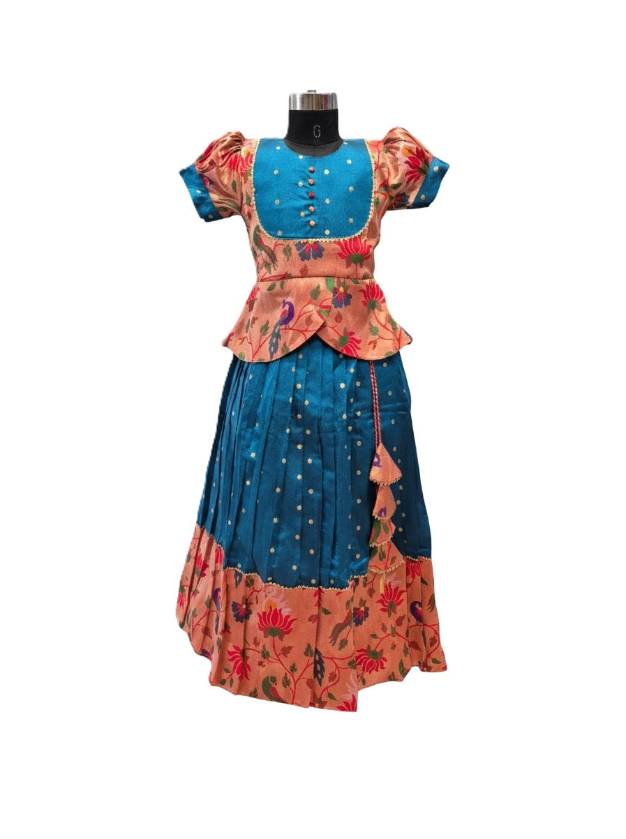 Designer Festive Ethnic Wear – Teal Blue Butti Lehenga with Scalloped Peplum
