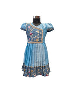 Girls' Sky Blue & Steel Blue Angrakha Style Ethnic Dress with Floral Embroidery
