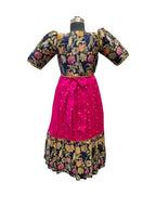 Girls' Designer Hot Pink Silk Lehenga Set with Removable Navy Floral Brocade Jacket