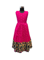 Girls' Designer Hot Pink Silk Lehenga Set with Removable Navy Floral Brocade Jacket