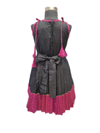 Girls' Traditional Black & Magenta Knee-Length Frock with Peacock Brocade Yoke