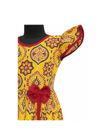 Teal Yellow Cotton Frock Style Dress with Ethnic Side Tassels