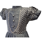 Girls' Midnight Black Silk Ethnic Frock with Silver Zari Brocade & Pleated Skirt