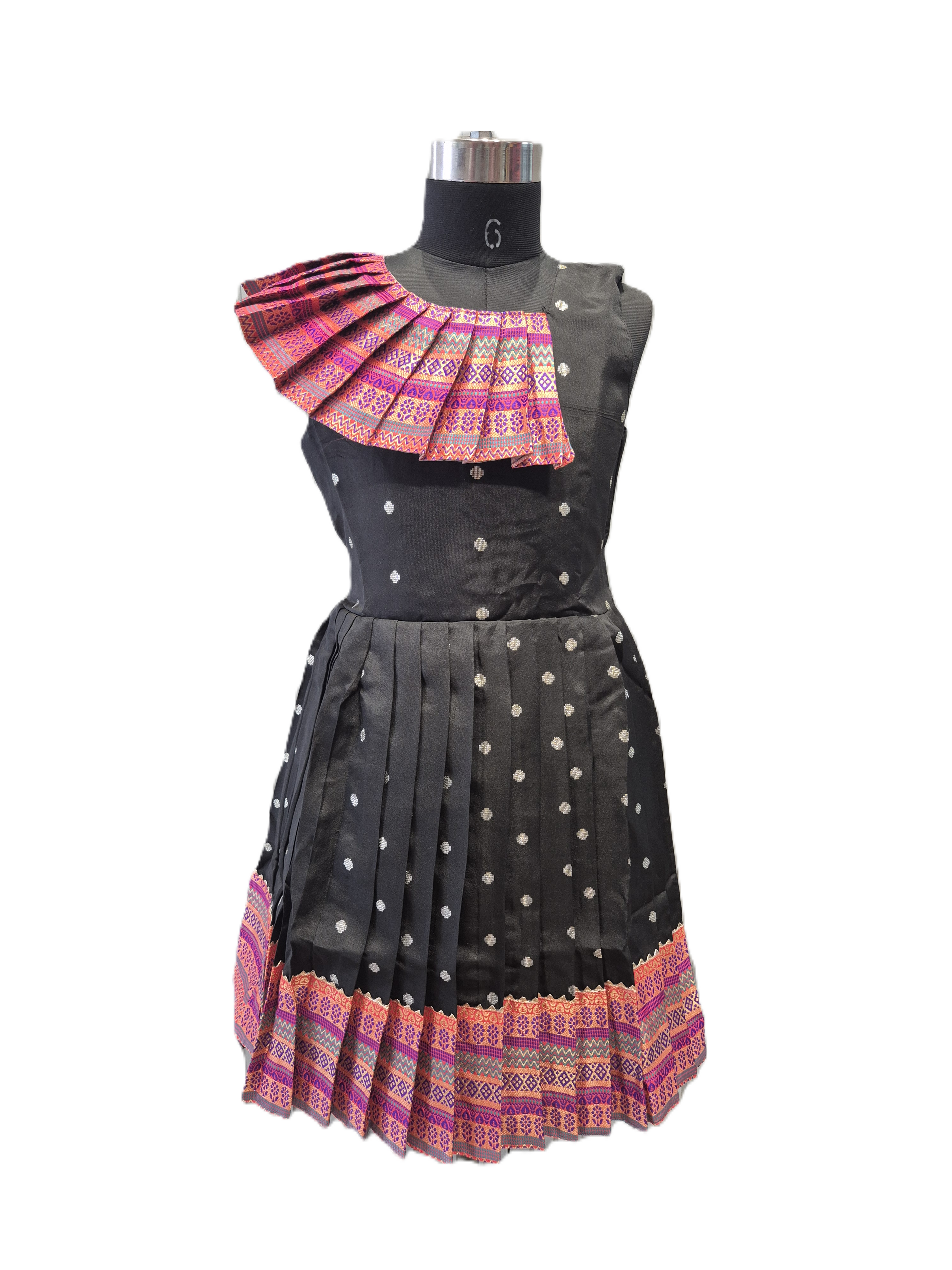 Designer Pleated Silk Frock for Kids – Traditional Floral & Zari Butti Ensemble