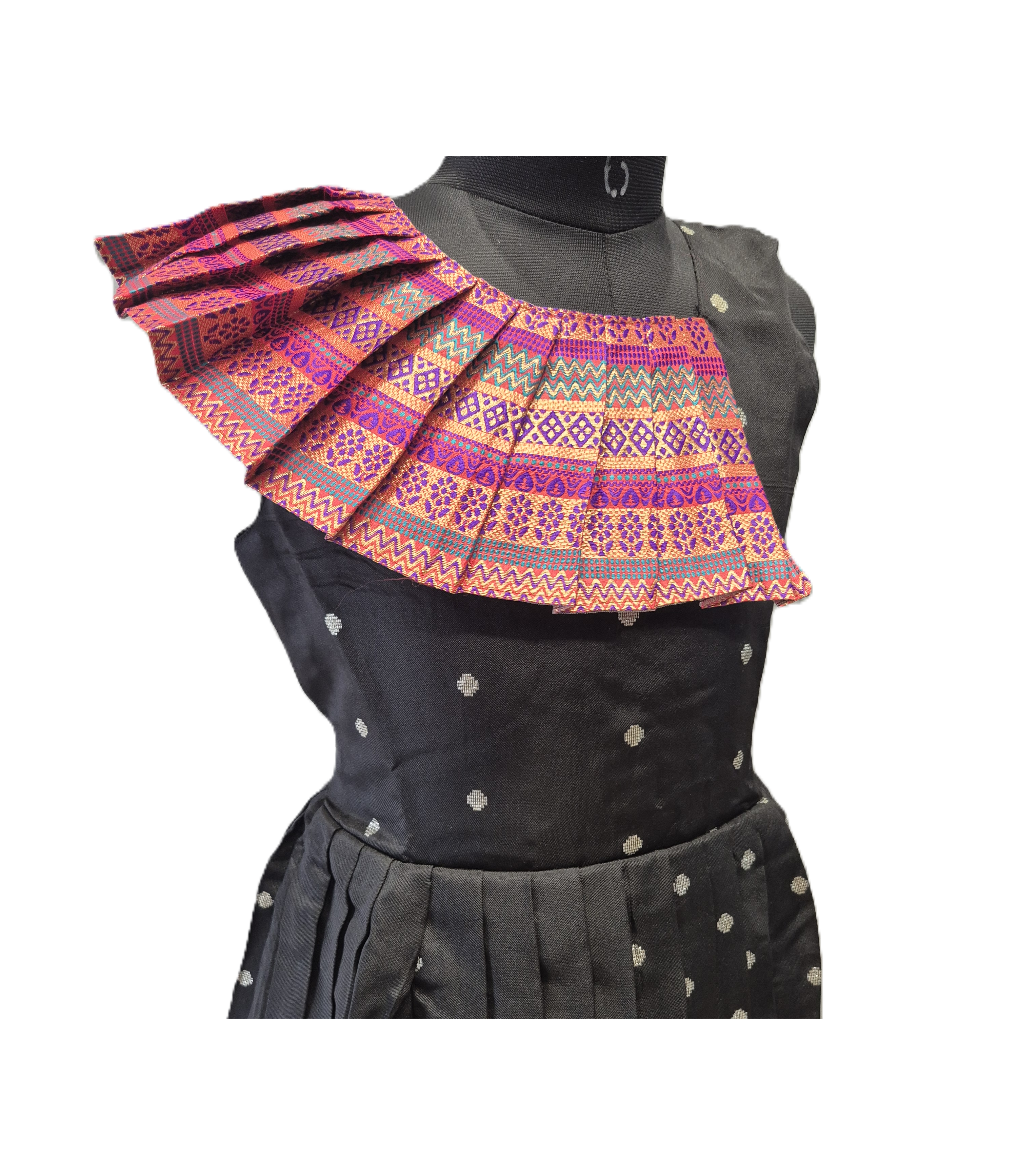 Designer Pleated Silk Frock for Kids – Traditional Floral & Zari Butti Ensemble