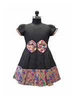 Girls' Traditional Teal Silk Peplum Blouse with Vibrant Floral Brocade and Puff Sleeves