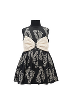 Girls' Designer Black & Cream Cotton Frock with Statement Lace Bow