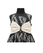 Girls' Designer Black & Cream Cotton Frock with Statement Lace Bow