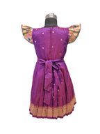 Girls' Royal Purple & Gold Ethnic Frock with Paithani-Style Peacock Brocade
