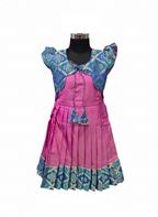 Girls' Festive Pink Silk Frock with Detachable Blue & Gold Brocade Bolero Jacket